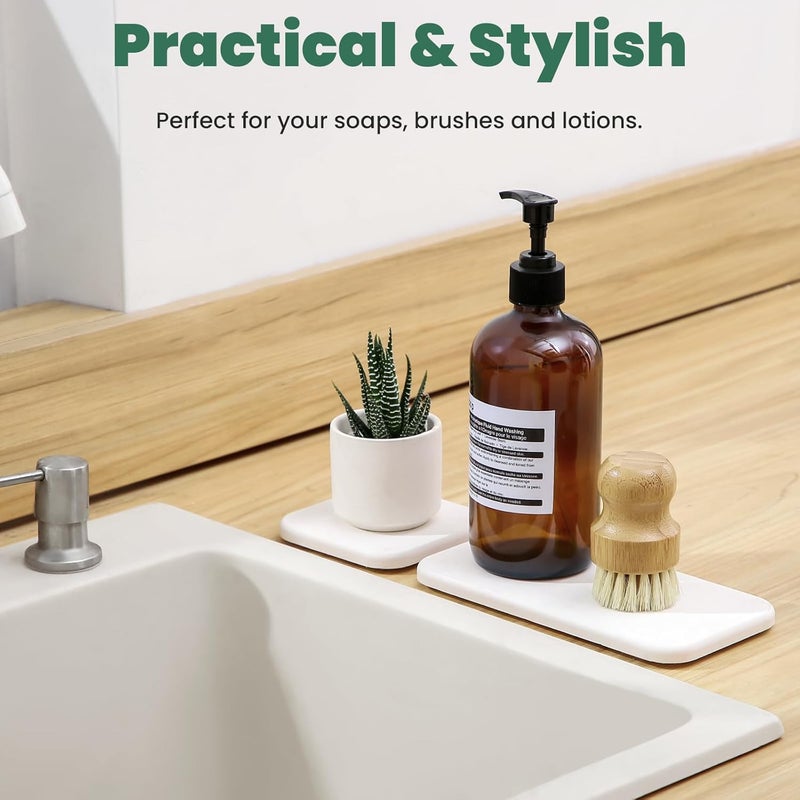 WALL QMER 3PCS Water Absorbing Diatomaceous Earth Tray for Sink, Fast Drying Soap & Toothbrush Holders for Bathroom Counter, 1 Stone Tray, 2 Stone Coasters - Image 3